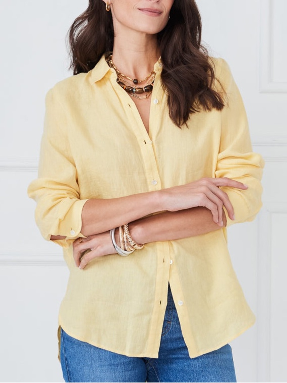 J. McLaughlin Britt Yellow Linen Button Down Shirt